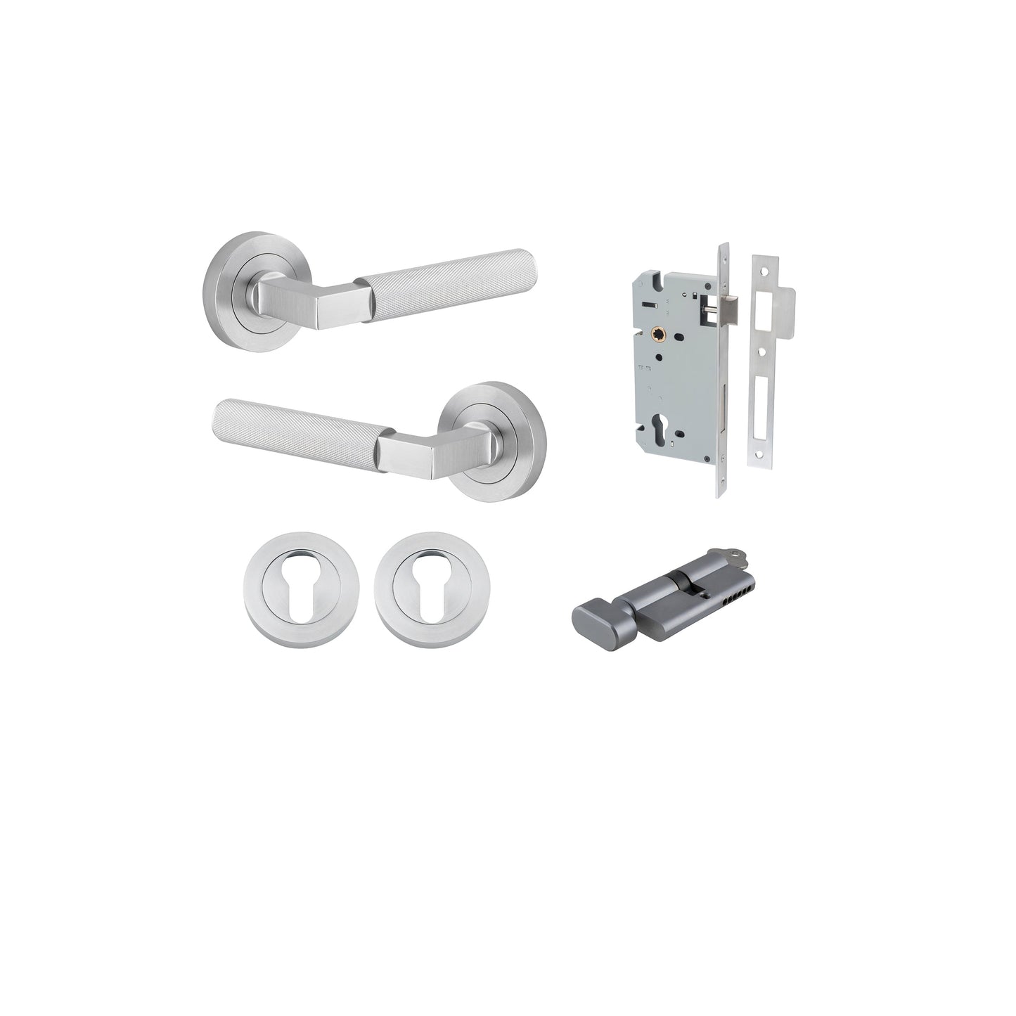 Brunswick Lever on Rose Brushed Chrome Entrance Kit - Key/Thumb Turn