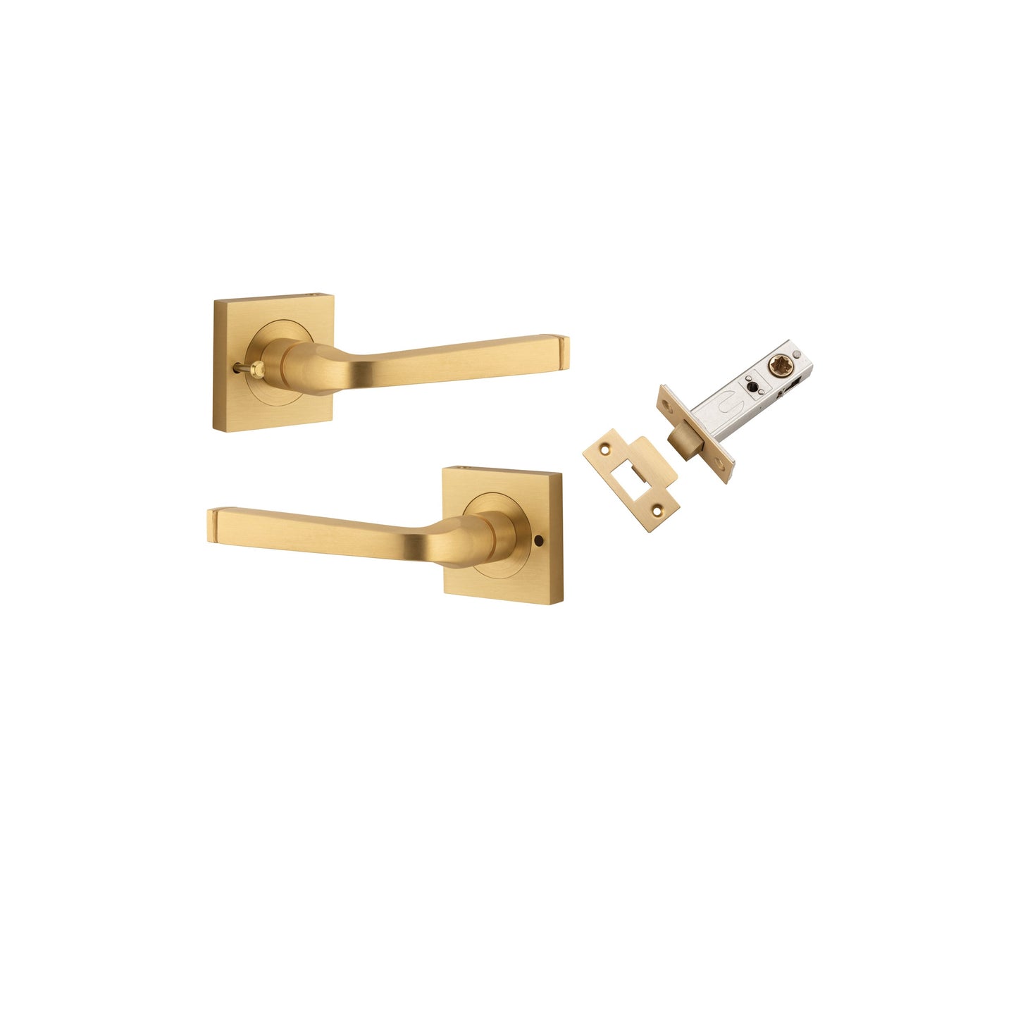 Annecy Lever on Square Rose Brushed Brass Inbuilt Privacy Kit