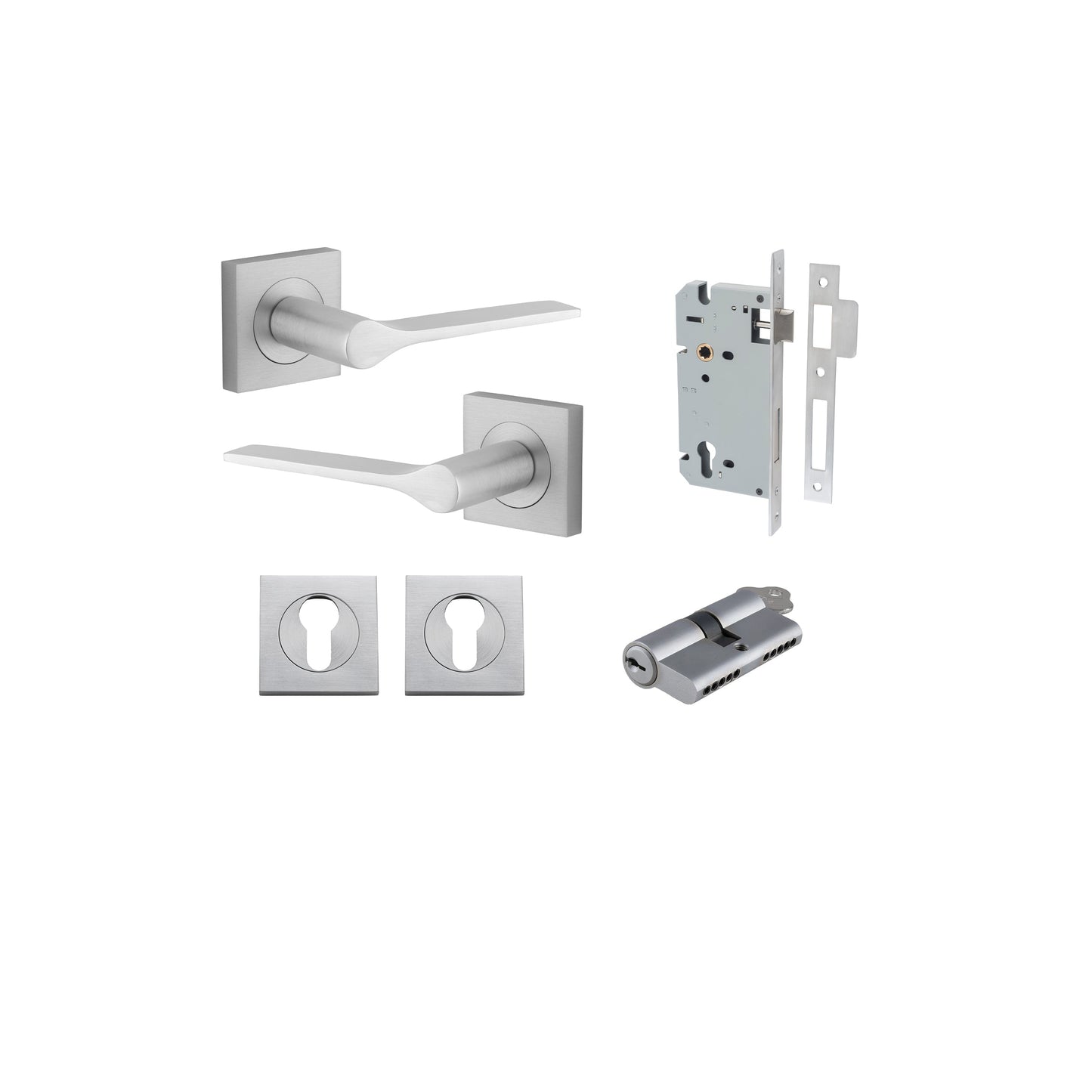 Como Lever on Square Rose Brushed Chrome Entrance Kit - Key/Key
