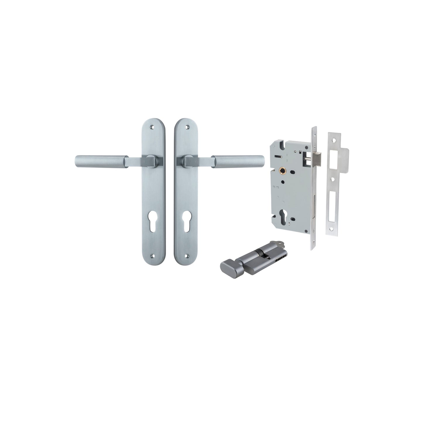 Berlin Lever Oval Brushed Chrome Entrance Kit - Key/Thumb Turn