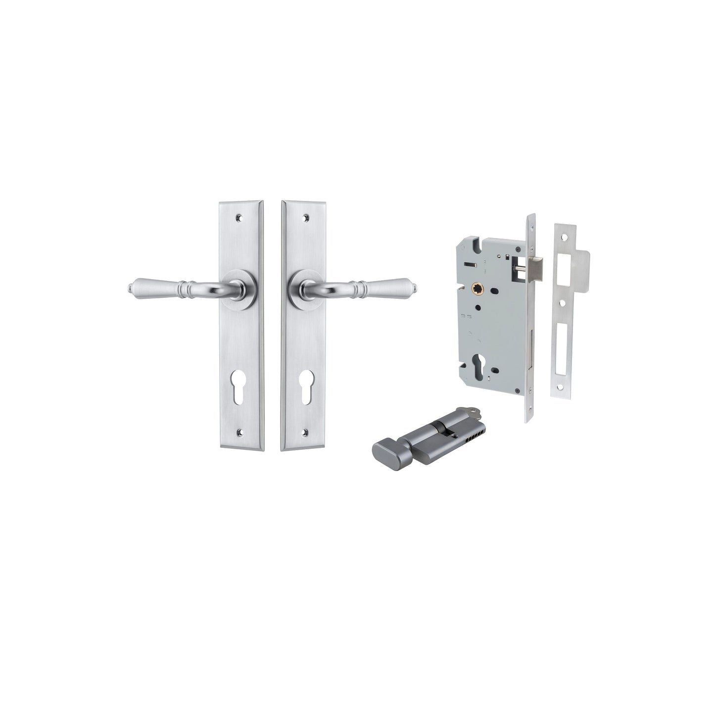 Sarlat Lever Chamfered Brushed Chrome Entrance Kit - Key/Thumb Turn