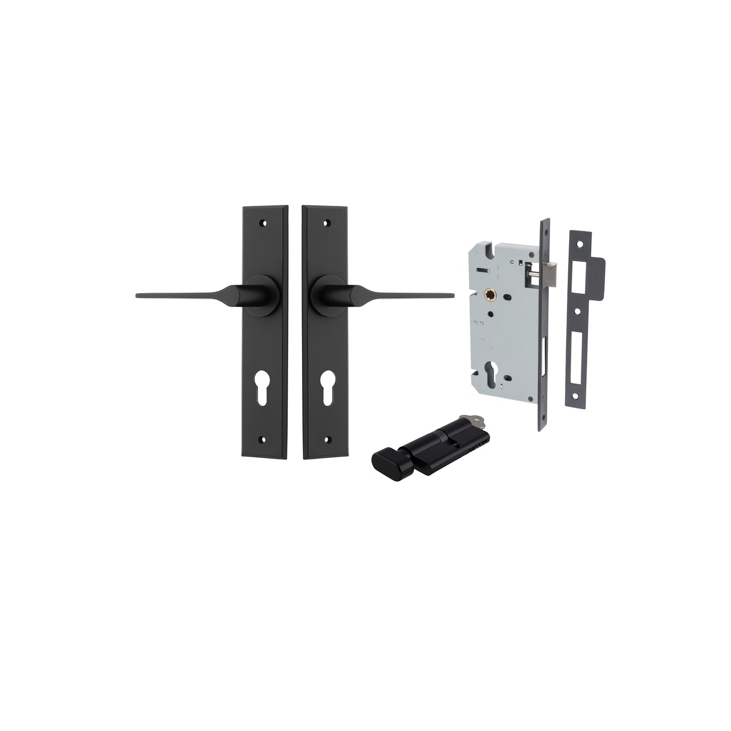 Como Lever Chamfered Matt Black Entrance Kit - Key/Thumb Turn