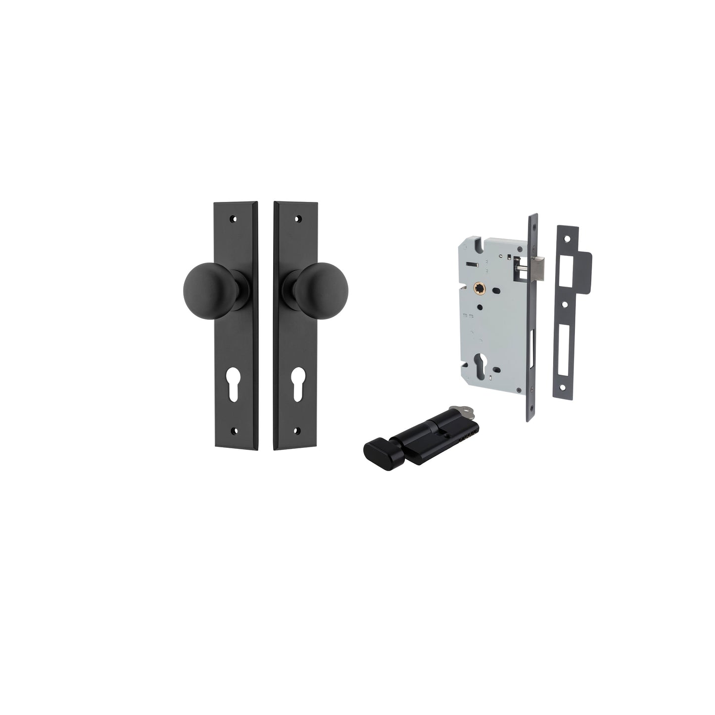 Cambridge Knob Chamfered Matt Black Entrance Kit - Key/Thumb
