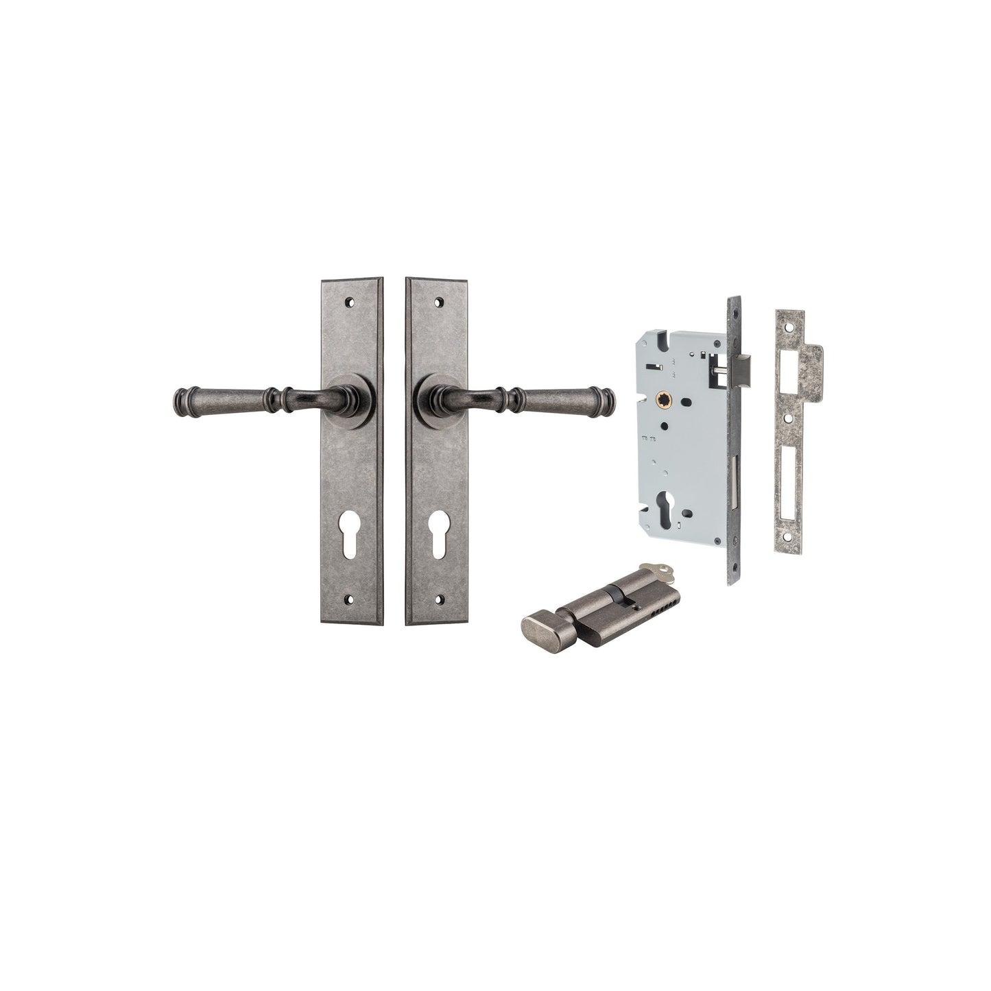 Verona Lever Chamfered Distressed Nickel Entrance Kit - Key/Thumb Turn