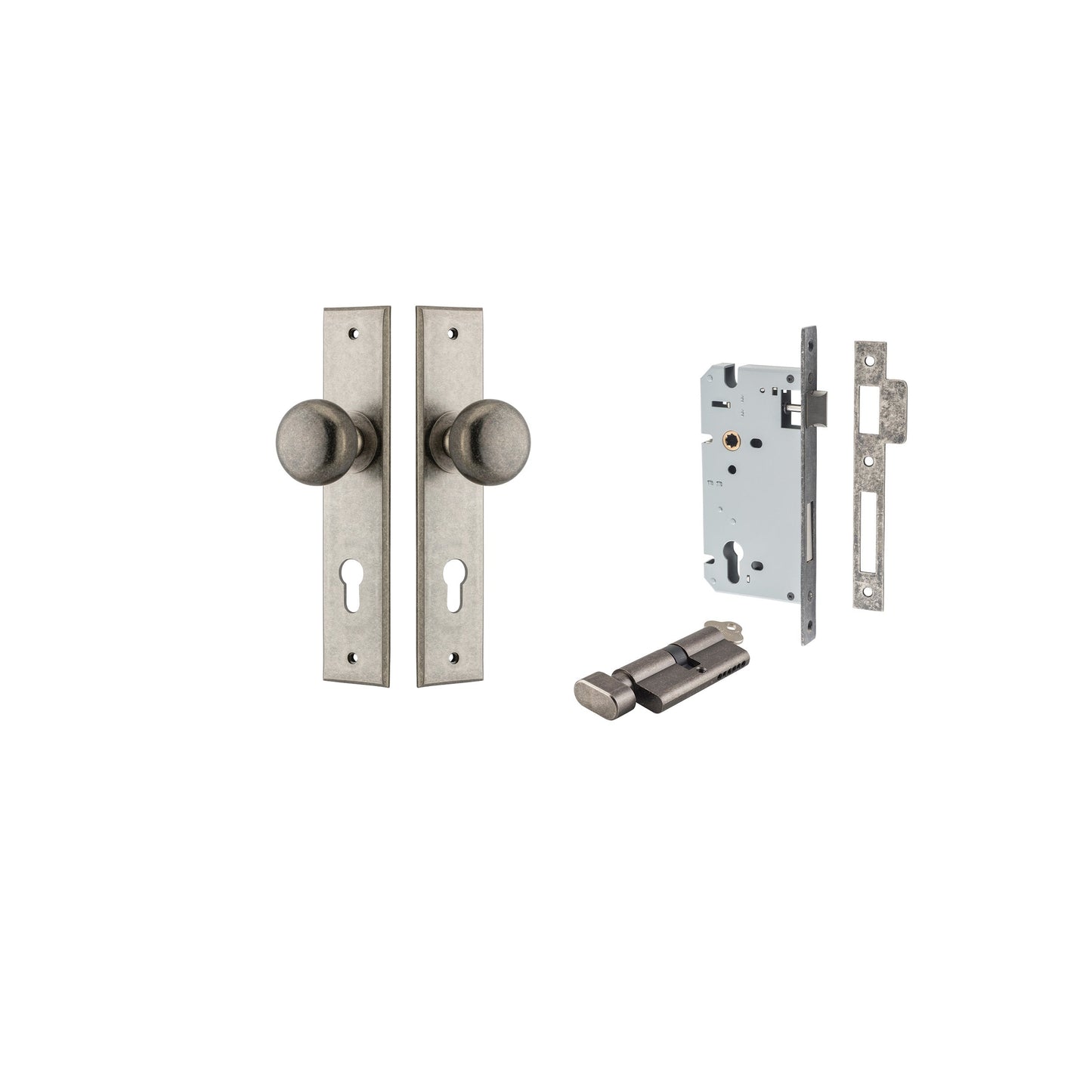 Cambridge Knob Chamfered Distressed Nickel Entrance Kit - Key/Thumb