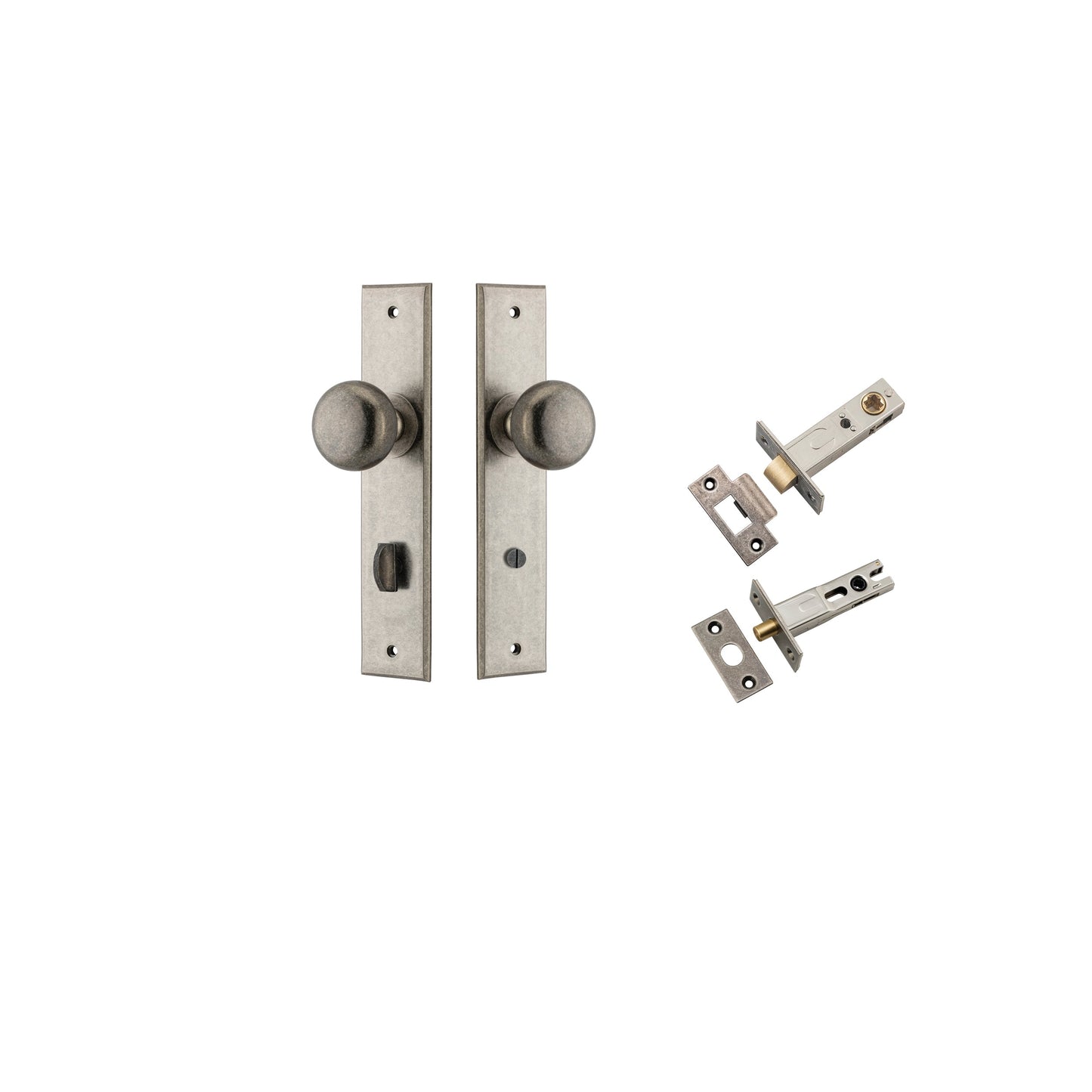 Cambridge Knob Chamfered Distressed Nickel Privacy Kit