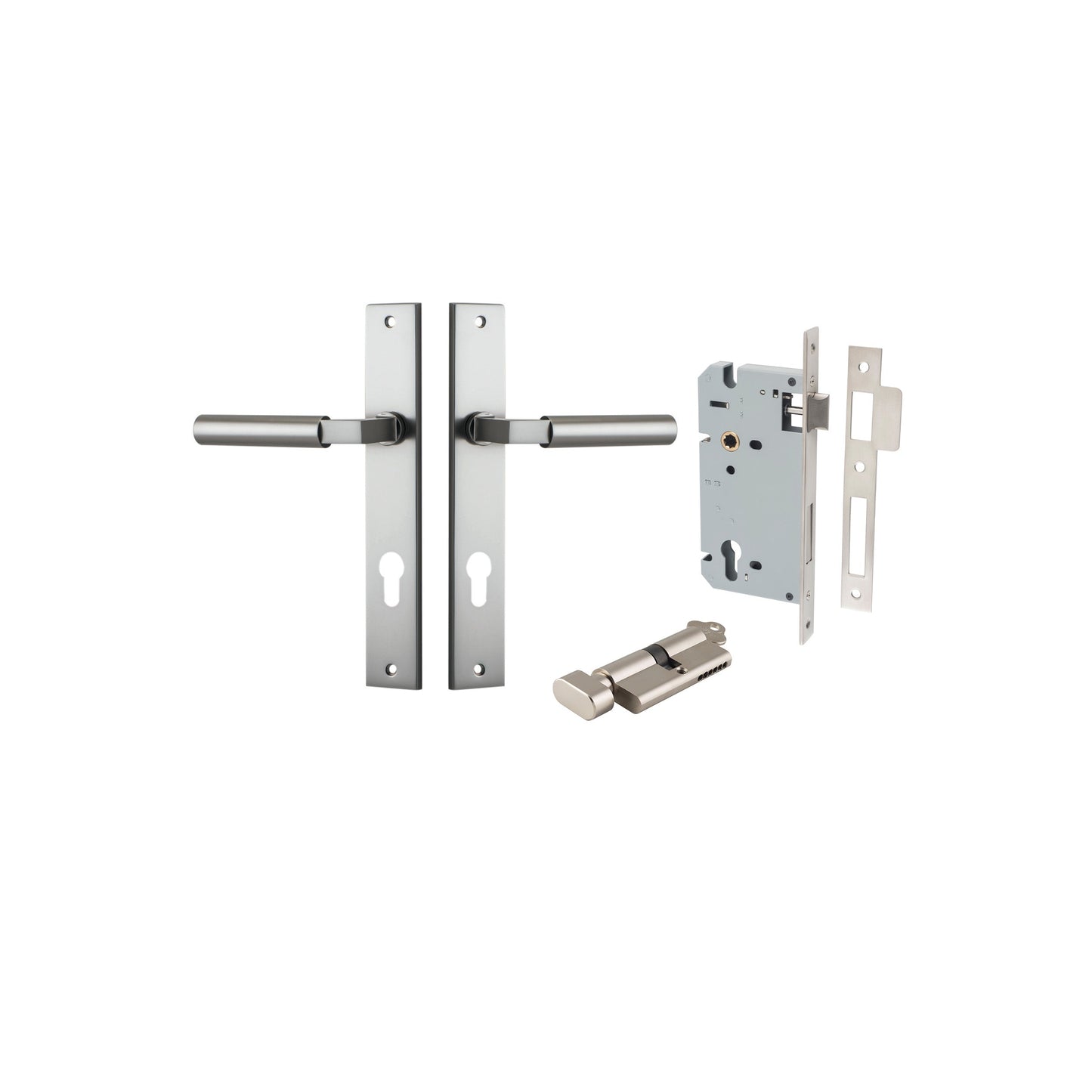 Berlin Lever Rectangular Satin Nickel Entrance Kit - Key/Thumb Turn