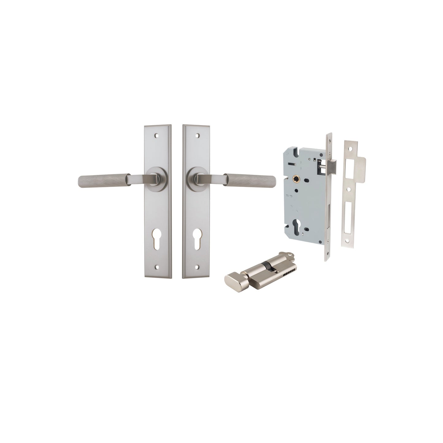 Brunswick Lever Chamfered Satin Nickel Entrance Kit - Key/Thumb Turn