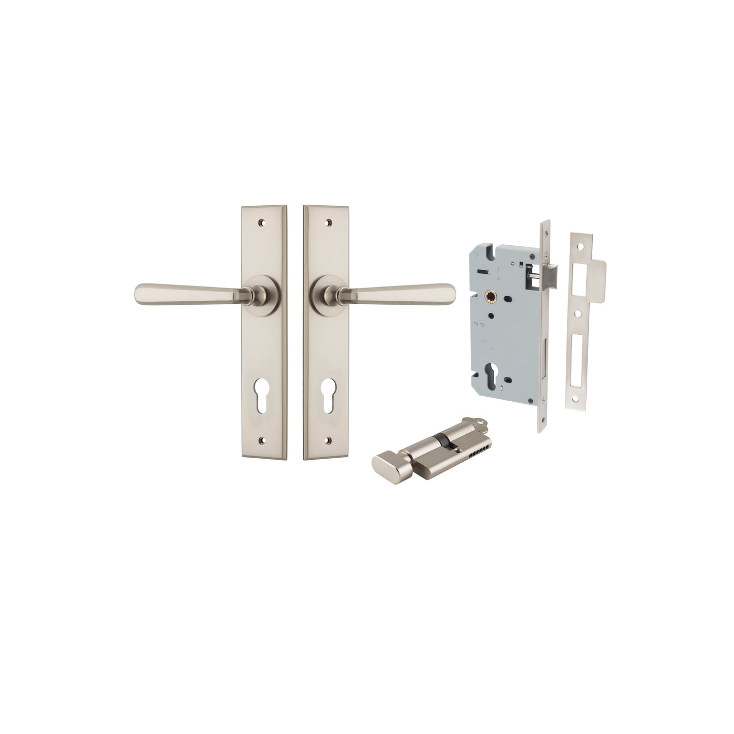 Copenhagen Lever Chamfered Satin Nickel Entrance Kit - Key/Thumb Turn