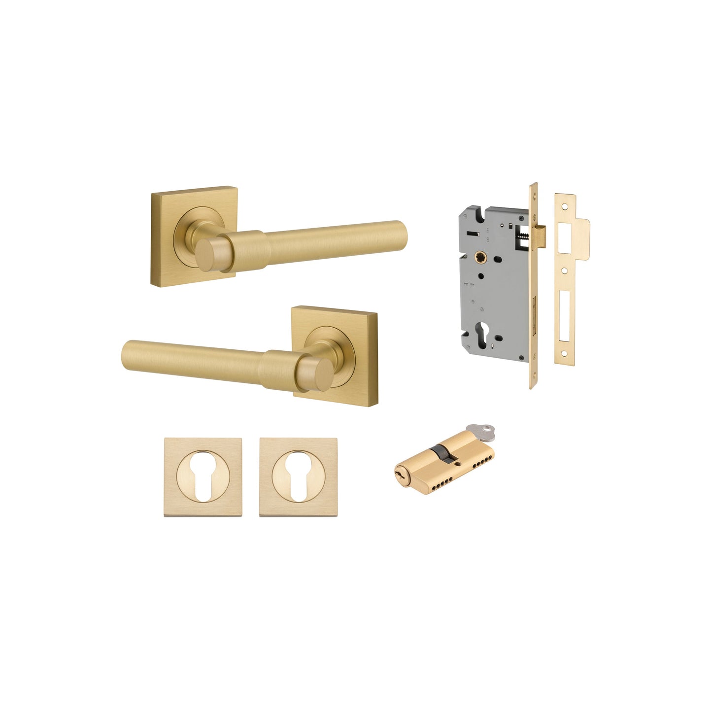 Helsinki Lever on Square Rose Brushed Gold PVD Entrance Kit - Key/Key