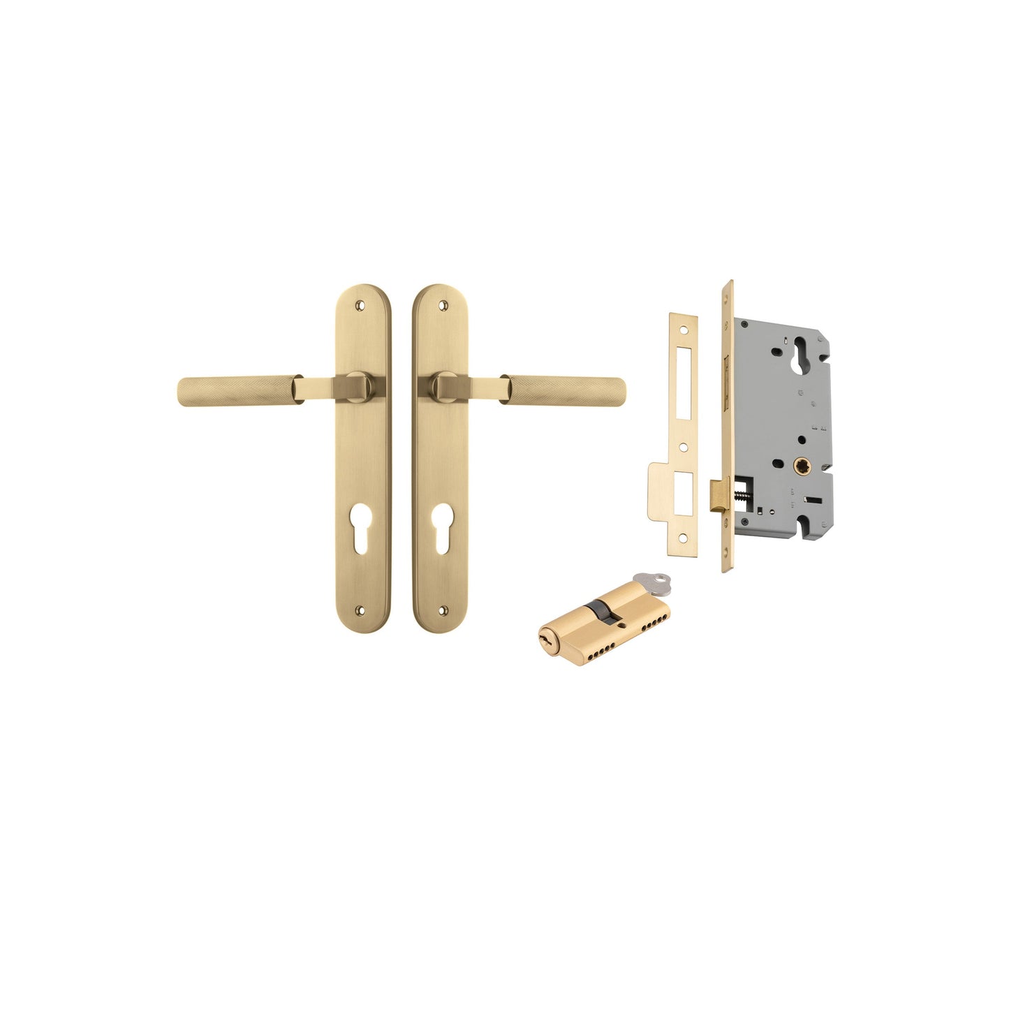 Brunswick Lever Oval Brushed Gold PVD Entrance Kit - Key/Key