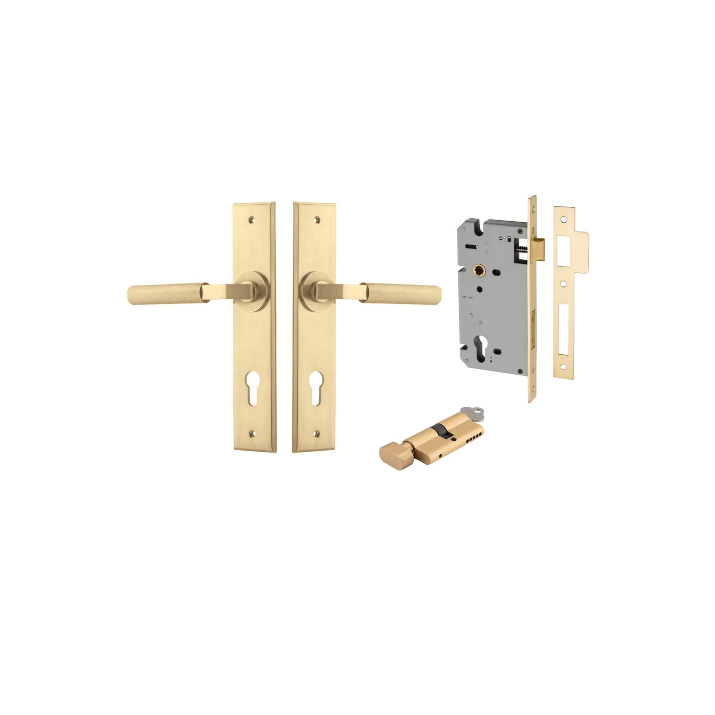 Brunswick Lever Chamfered Brushed Gold PVD Entrance Kit - Key/Thumb Turn
