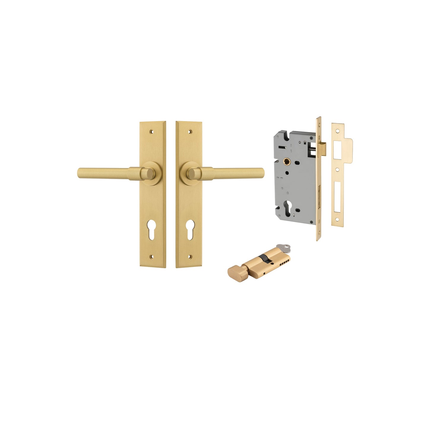 Helsinki Lever Chamfered Brushed Gold PVD Entrance Kit - Key/Thumb Turn