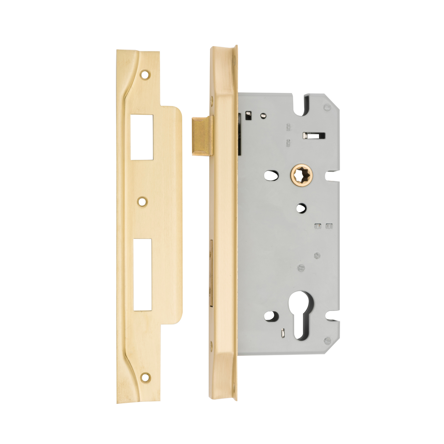 85mm Euro Lock Rebated Brushed Gold PVD