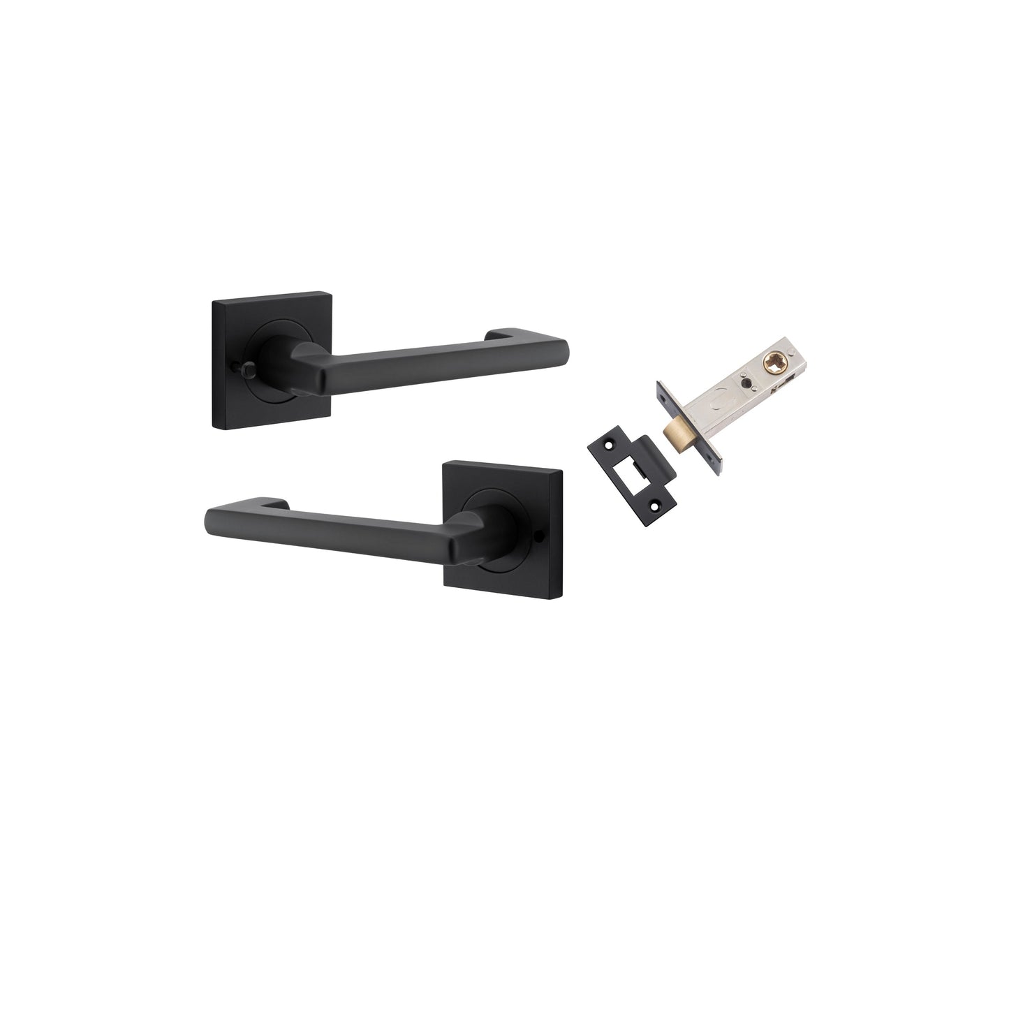 Baltimore Return Lever on Square Rose Matt Black Inbuilt Privacy Kit