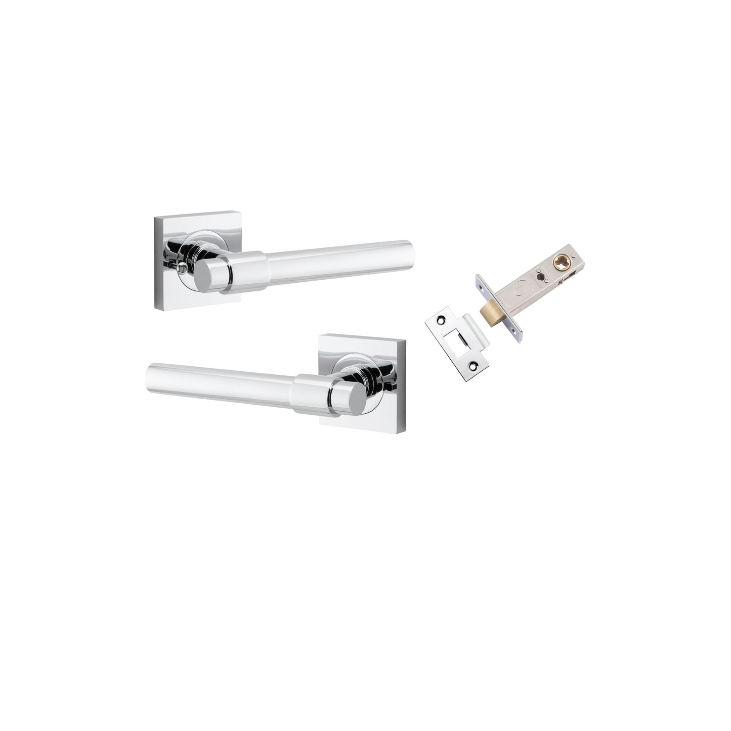 Helsinki Lever on Square Rose Polished Chrome Inbuilt Privacy Kit
