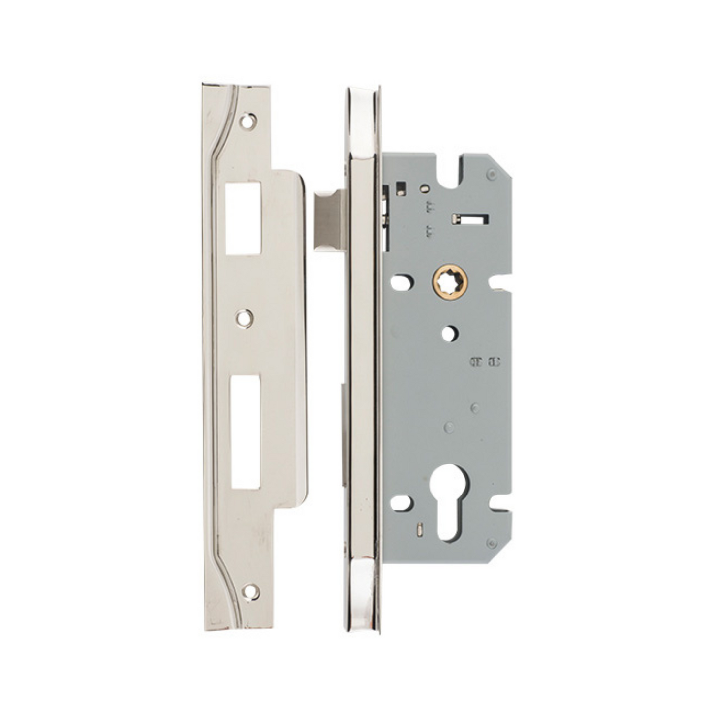 85mm Euro Lock Rebated Polished Nickel 45mm