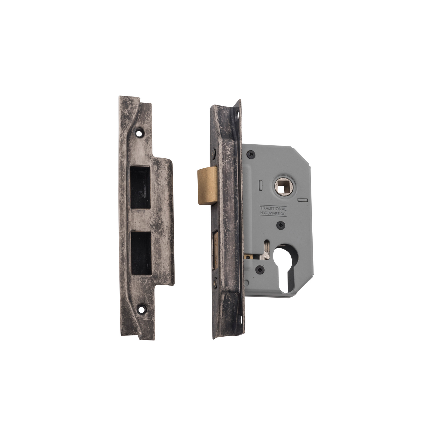 Rebated Euro Mortice Lock Rumbled Nickel 46mm