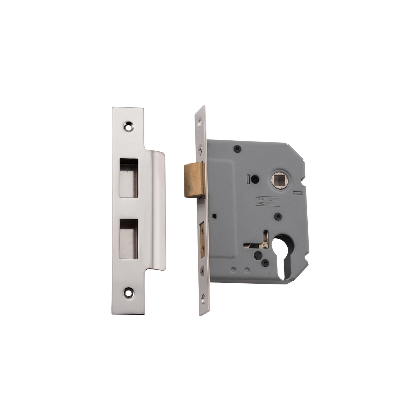 Euro Mortice Lock Polished Nickel 57mm