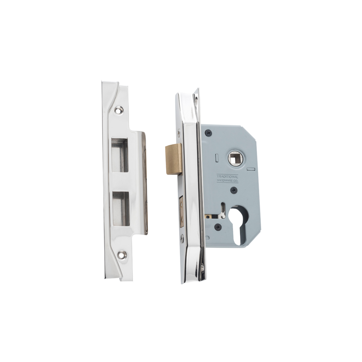 Rebated Euro Mortice Lock Polished Nickel 46mm