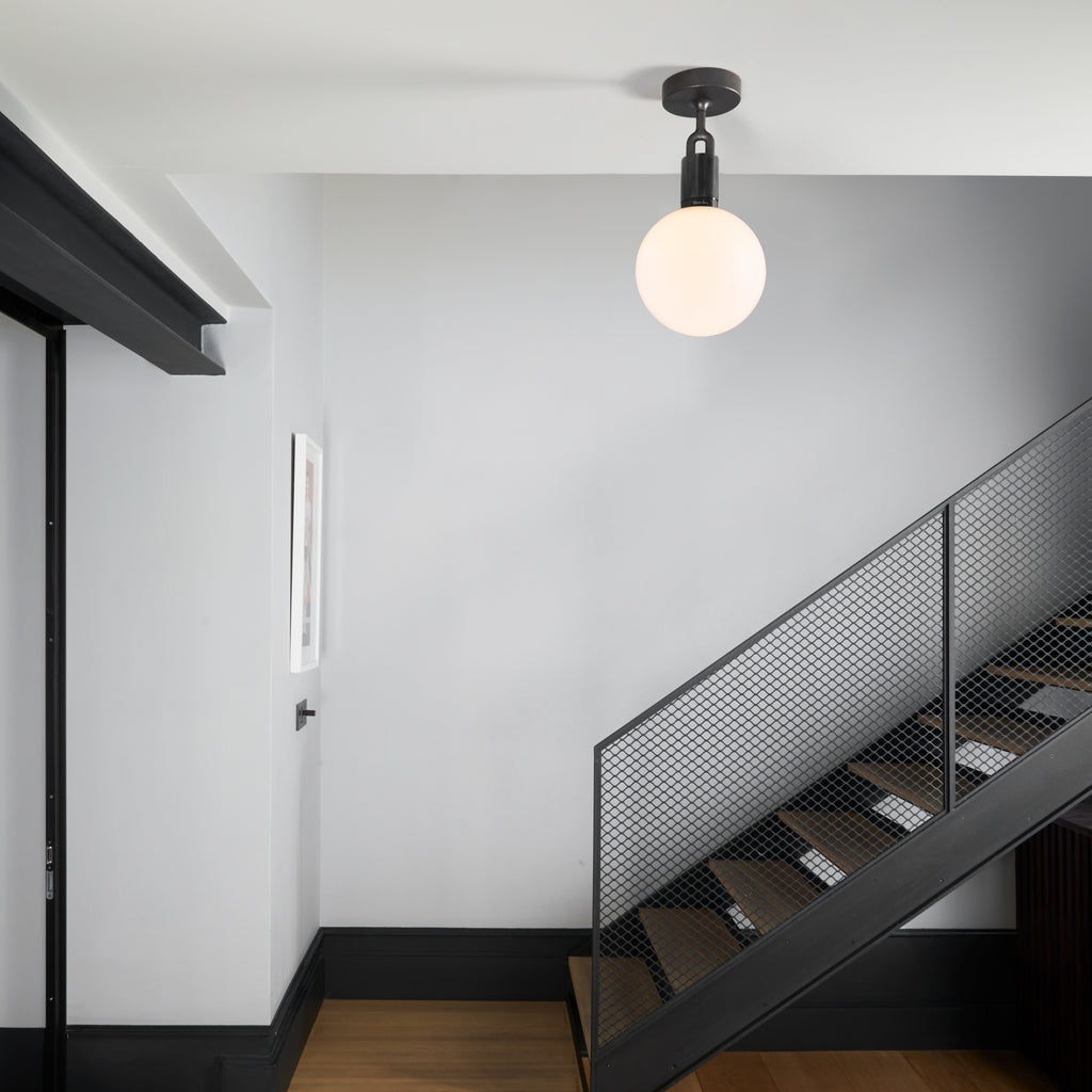 Forked Ceiling / Globe / Opal / Medium / Gun Metal