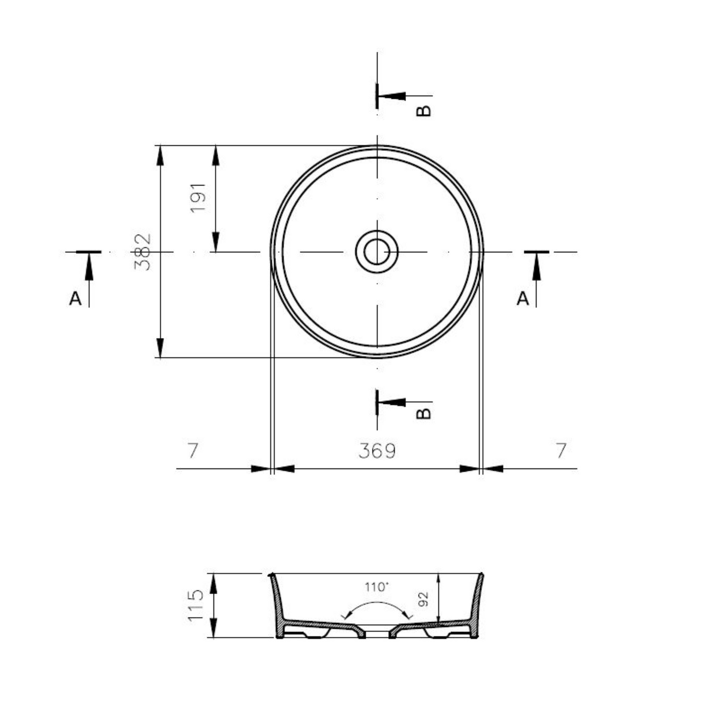 Fino Round 382 Above Counter Fireclay Basin Matte White