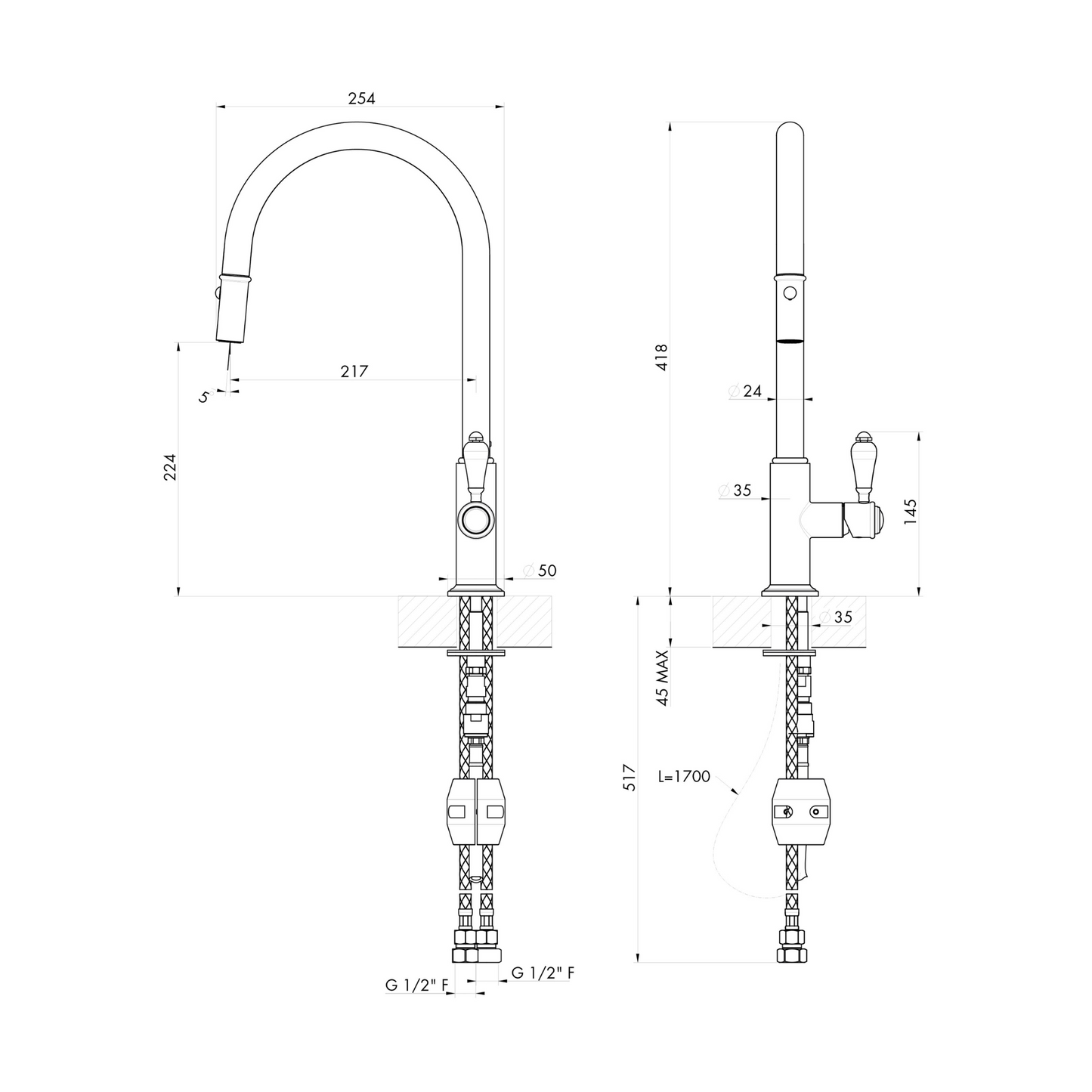 Ludlow Pull Out Sink Mixer English Bronze