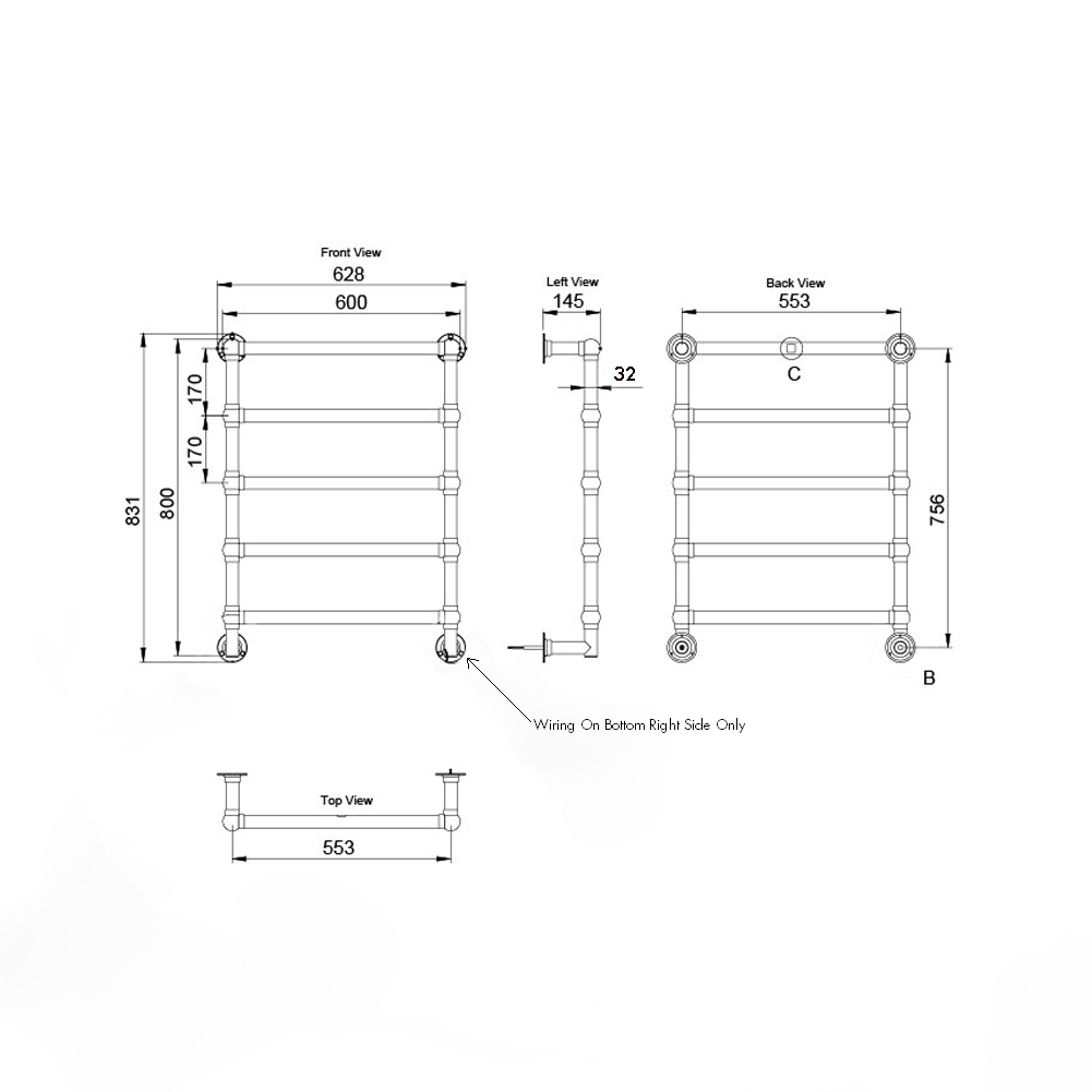 Mayer Heated Towel Rail Brushed Brass