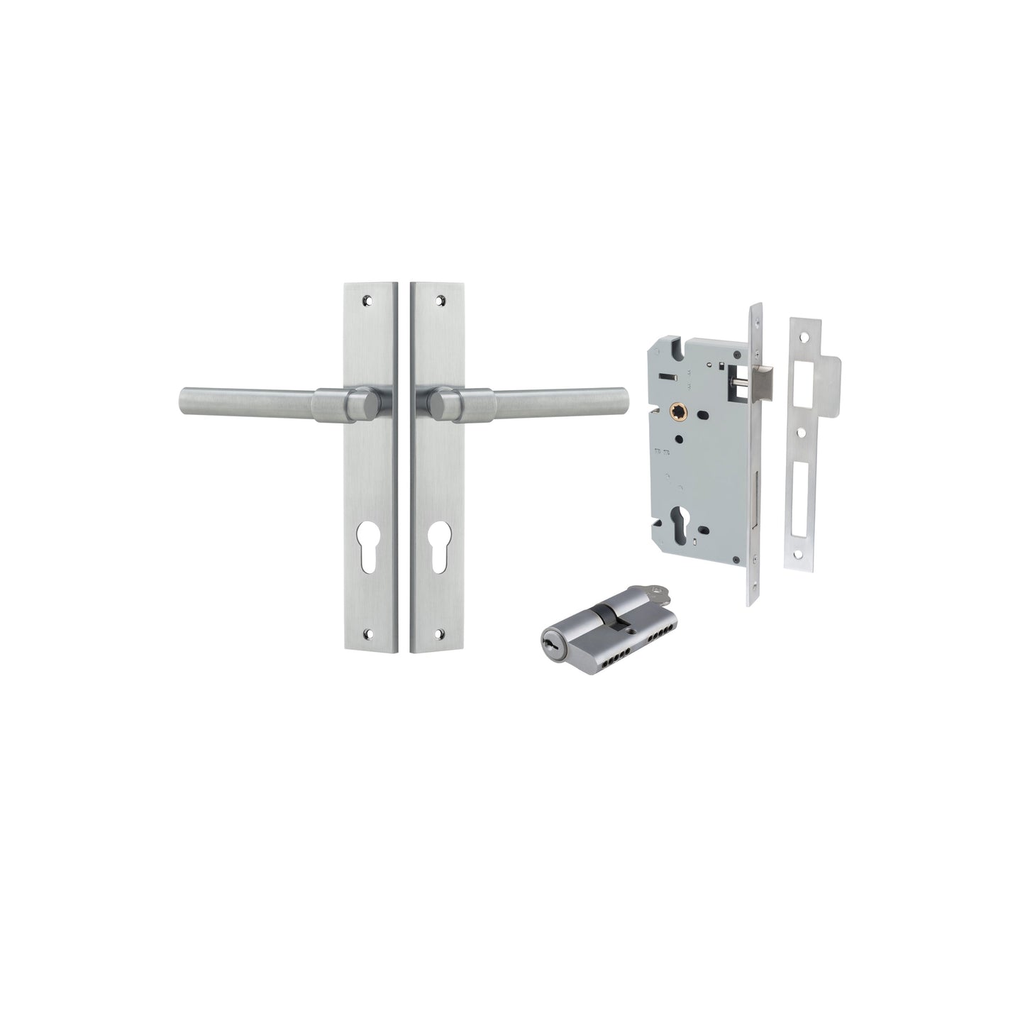 Helsinki Lever Rectangular Brushed Chrome Entrance Kit - Key/Key