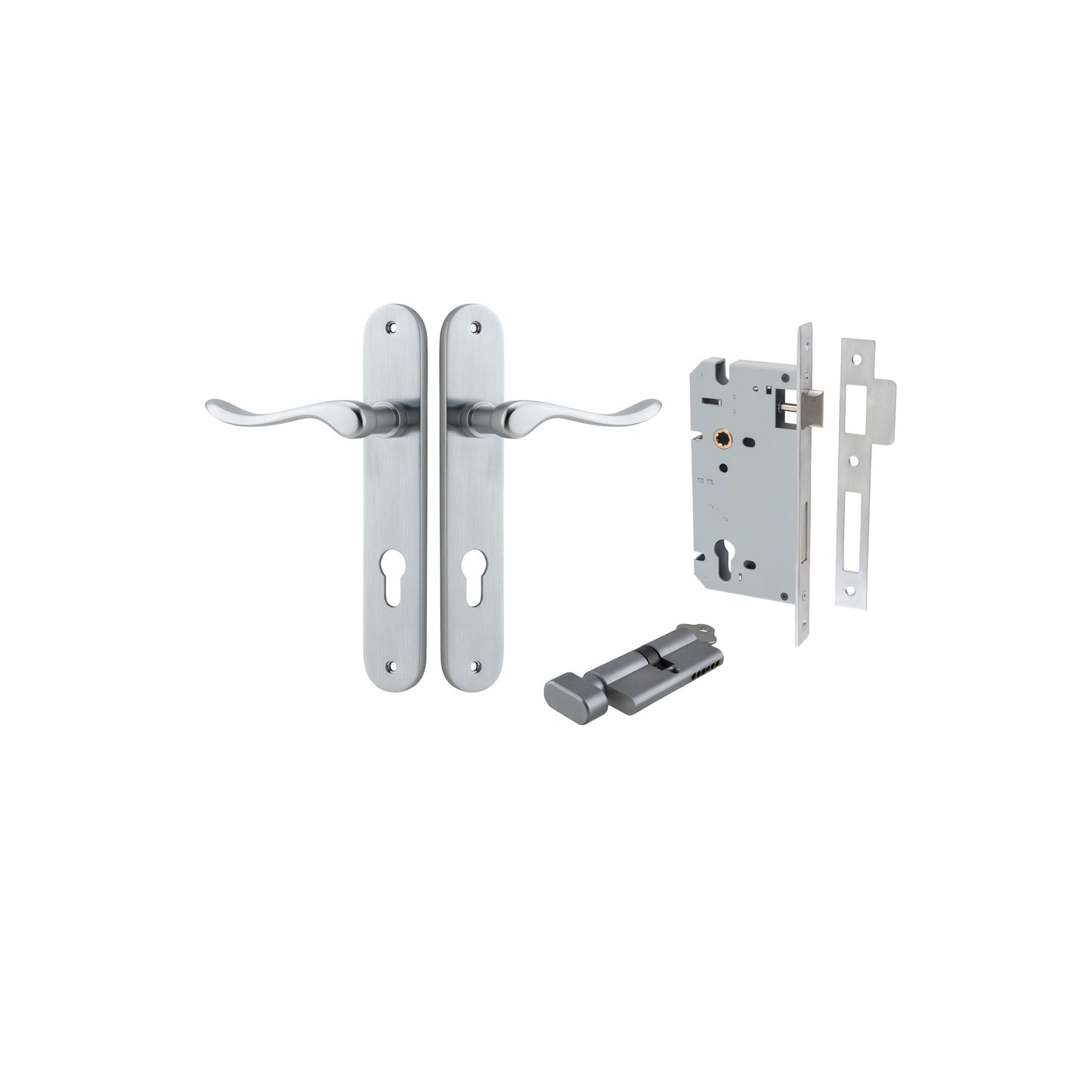 Stirling Lever Oval Brushed Chrome Entrance Kit - Key/Thumb Turn