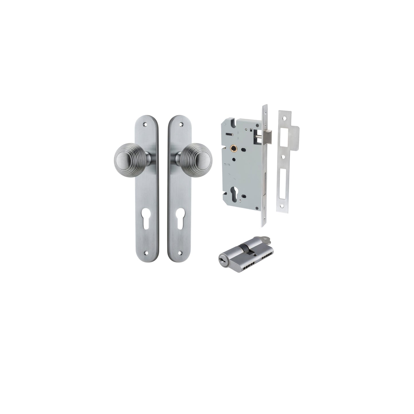 Guildford Knob Oval Brushed Chrome Entrance Kit - Key/Key