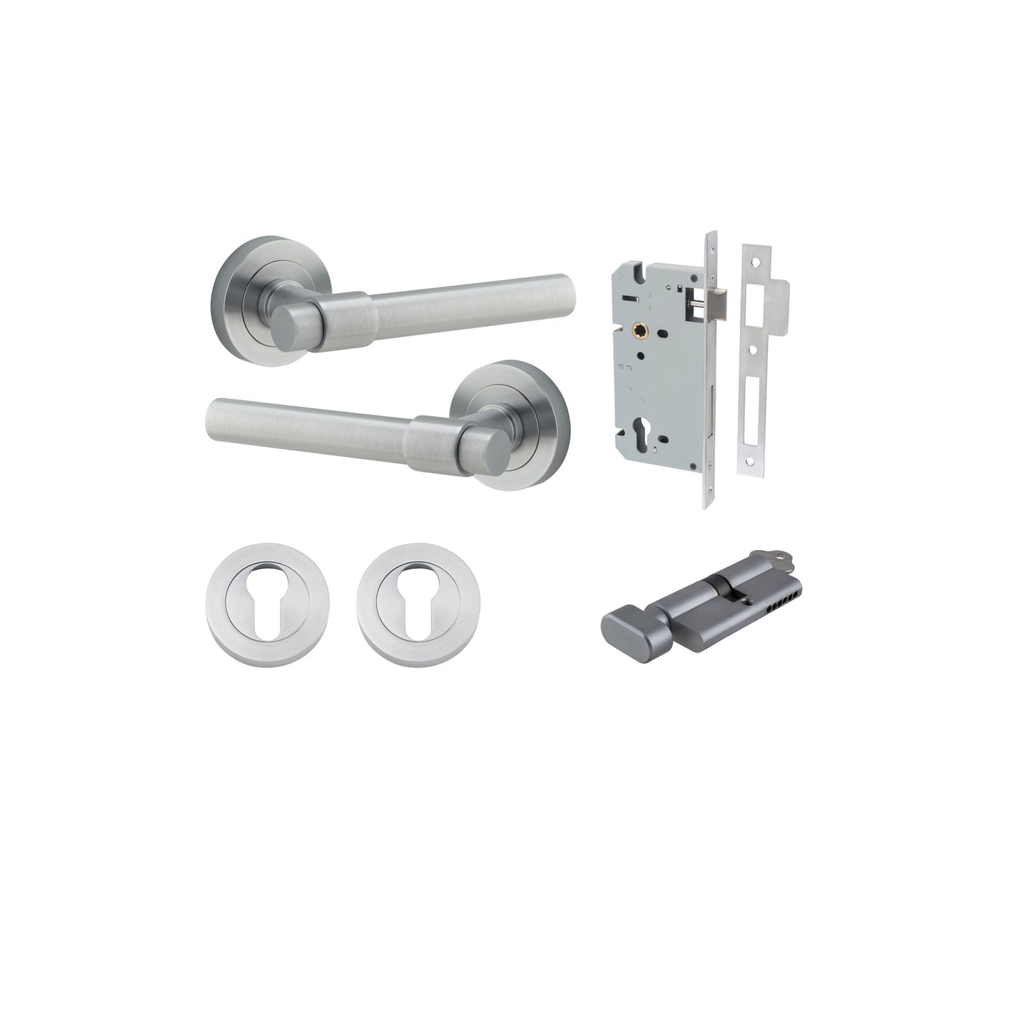 Helsinki Lever on Rose Brushed Chrome Entrance Kit - Key/Thumb Turn