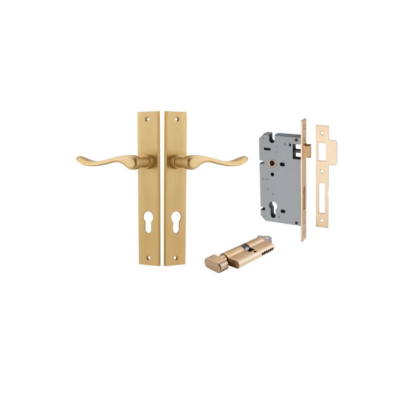 Stirling Lever Rectangular Brushed Brass Entrance Kit - Key/Thumb Turn