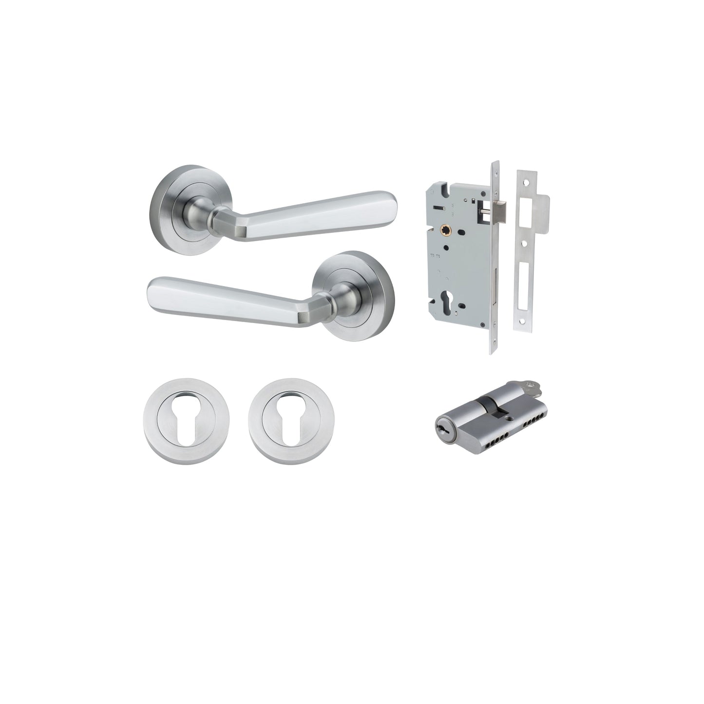 Copenhagen Lever on Rose Brushed Chrome Entrance Kit - Key/Key