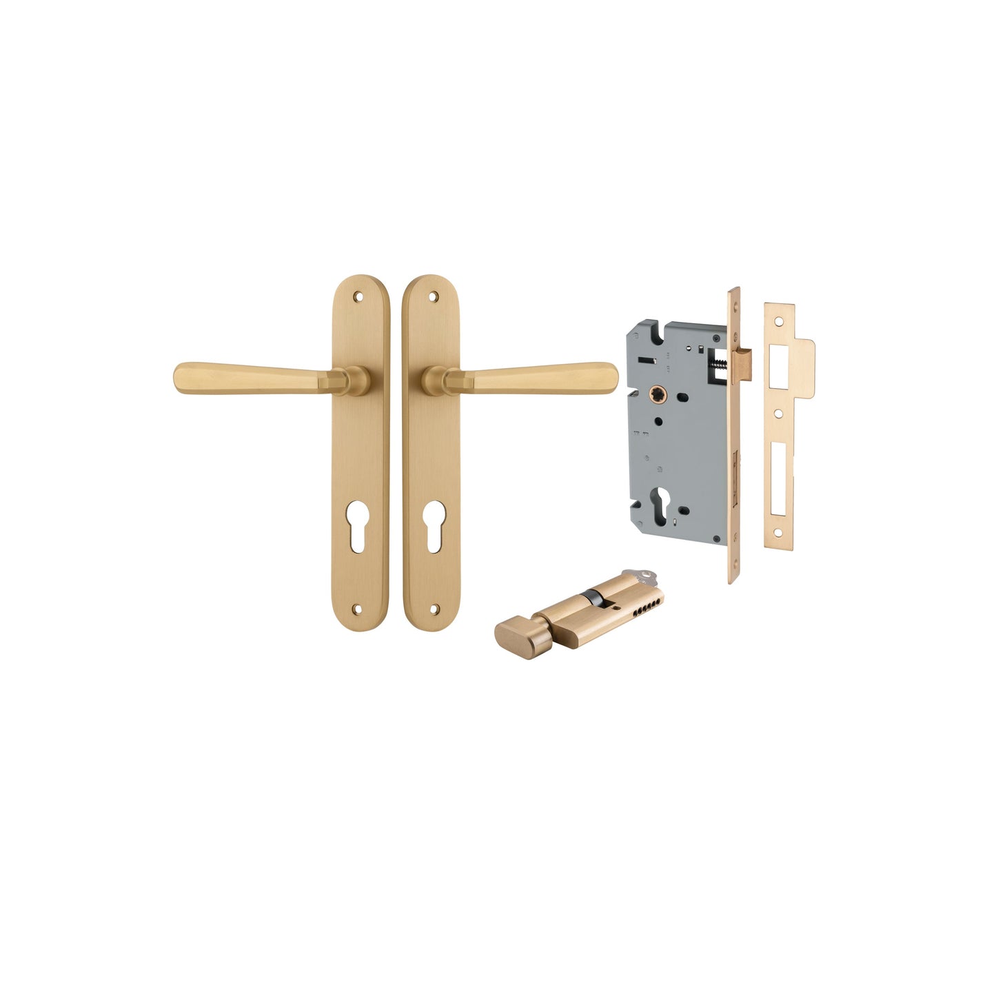 Copenhagen Lever Oval Brushed Brass Entrance Kit - Key/Thumb Turn