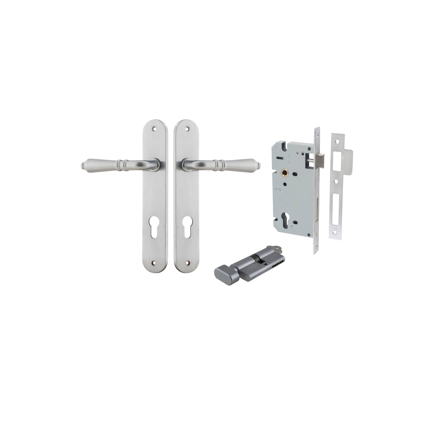 Sarlat Lever Oval Brushed Chrome Entrance Kit - Key/Thumb Turn