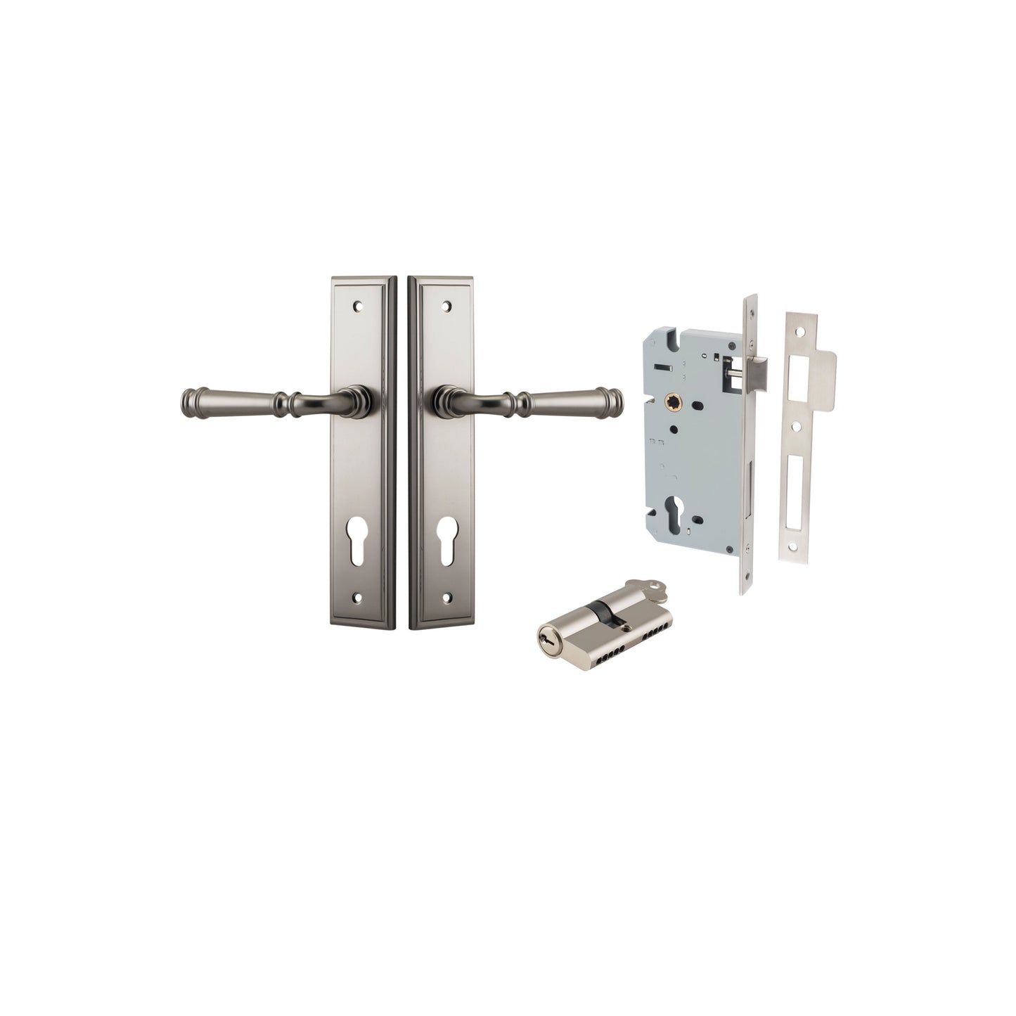 Verona Lever Stepped Satin Nickel Entrance Kit - Key/Key