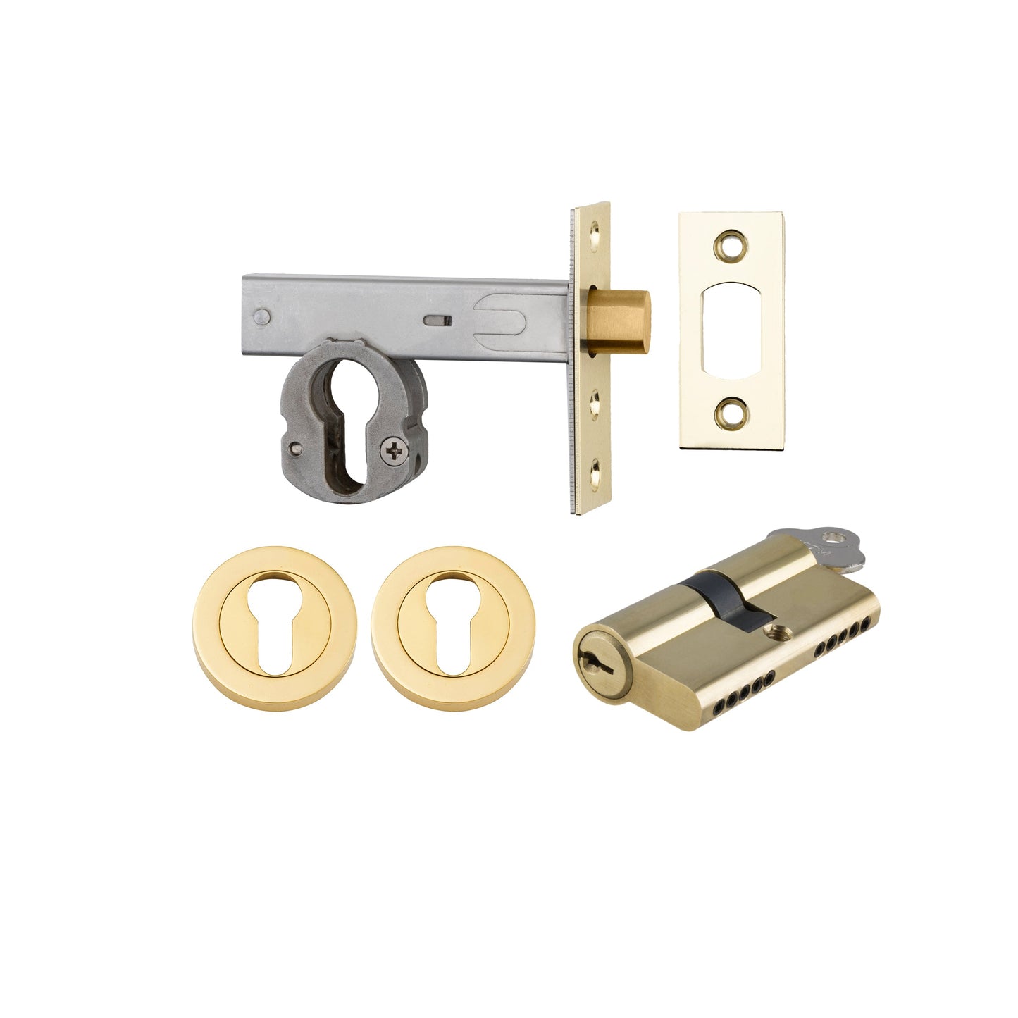 Euro Mortice Deadbolt Polished Brass Key/Key Escutcheon Round Kit