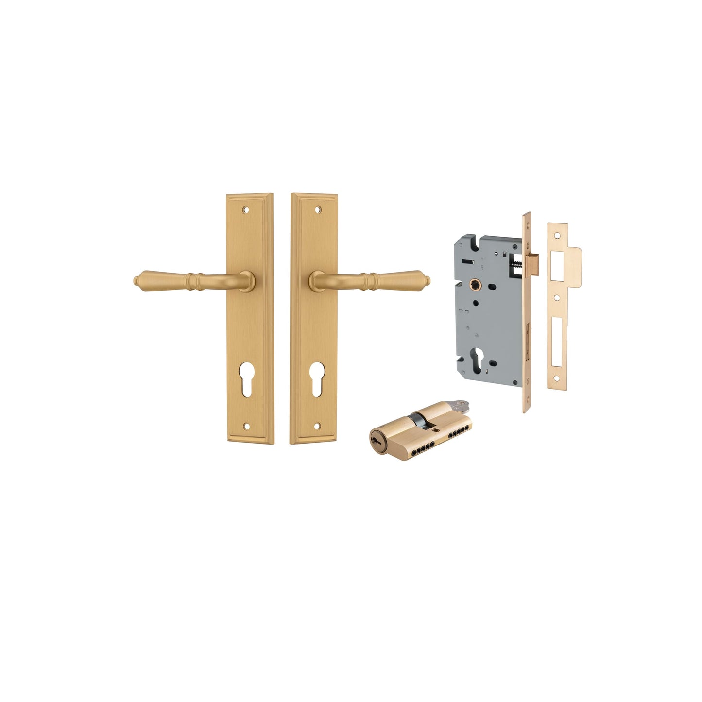 Sarlat Lever Stepped Brushed Brass Entrance Kit - Key/Key