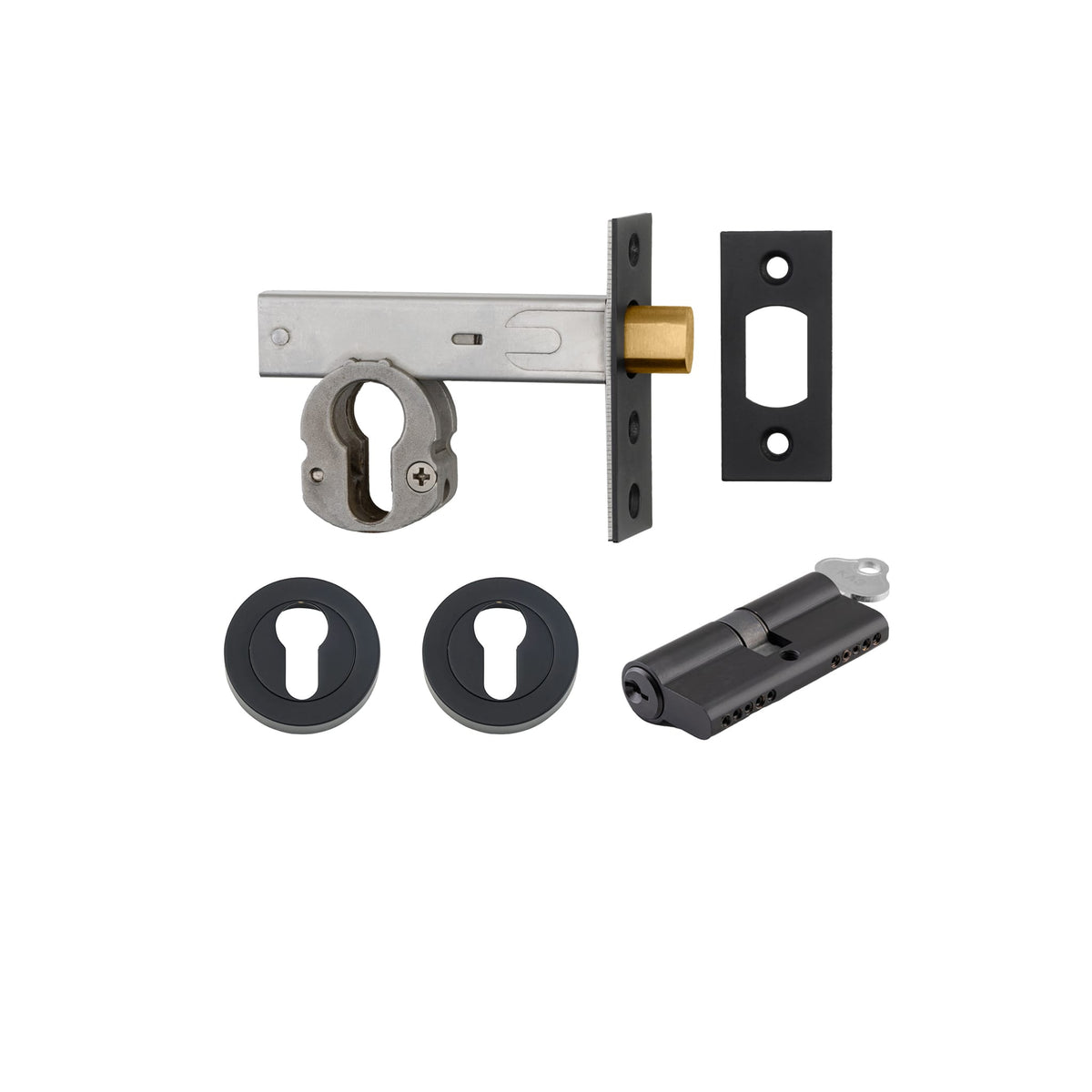 Euro Mortice Deadbolt Matt Black Key/Key Escutcheon Round Kit 60mm