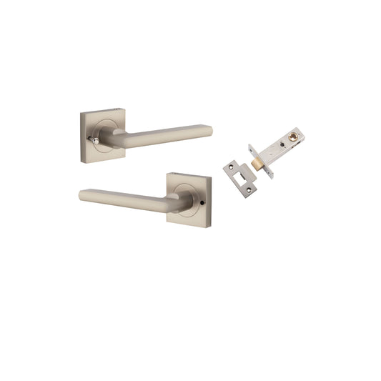 Baltimore Lever on Square Rose Satin Nickel Inbuilt Privacy Kit