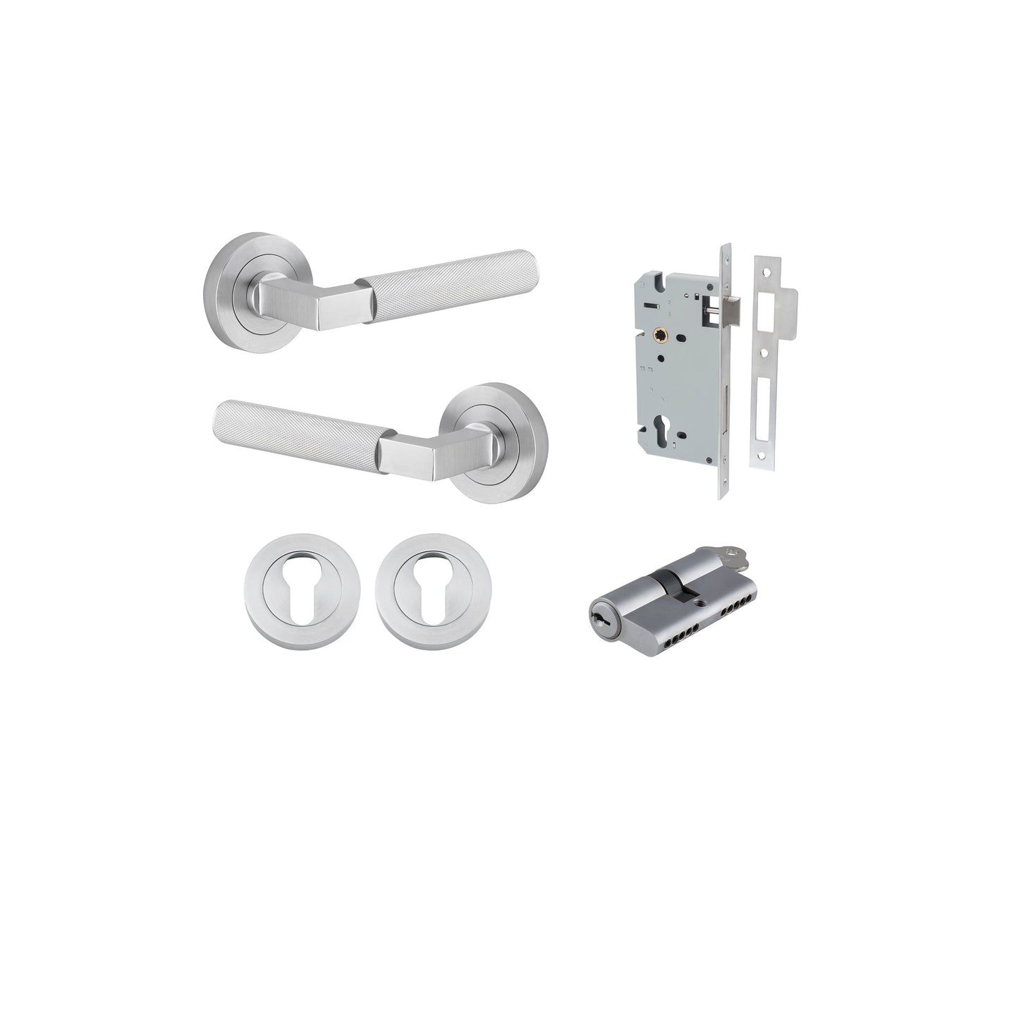 Brunswick Lever on Rose Brushed Chrome Entrance Kit - Key/Key