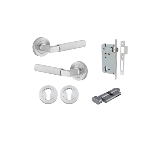 Brunswick Lever on Rose Brushed Chrome Entrance Kit - Key/Thumb Turn