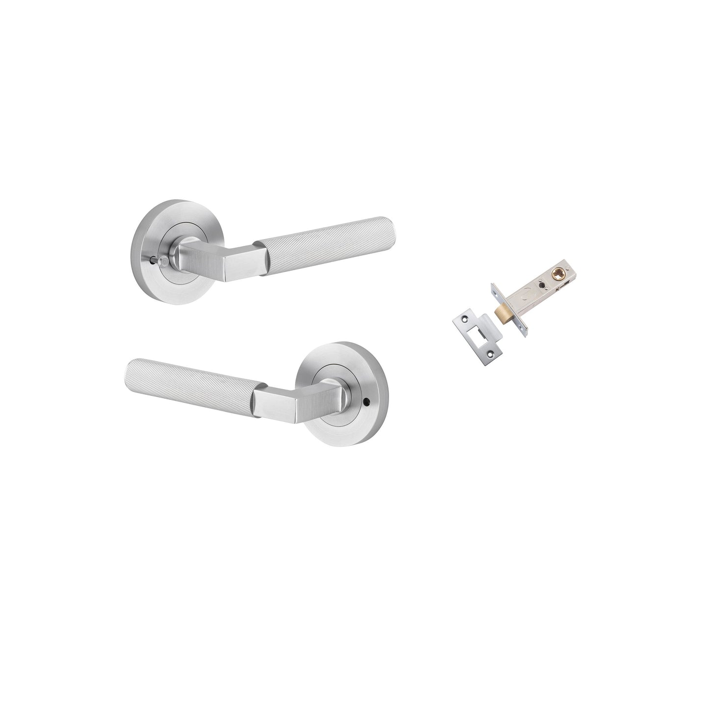 Brunswick Lever on Rose Brushed Chrome Inbuilt Privacy Kit