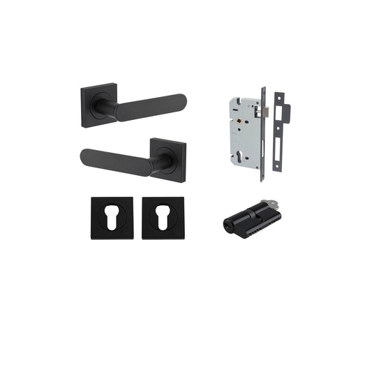 Bronte Lever on Square Rose Matt Black Entrance Kit - Key/Key