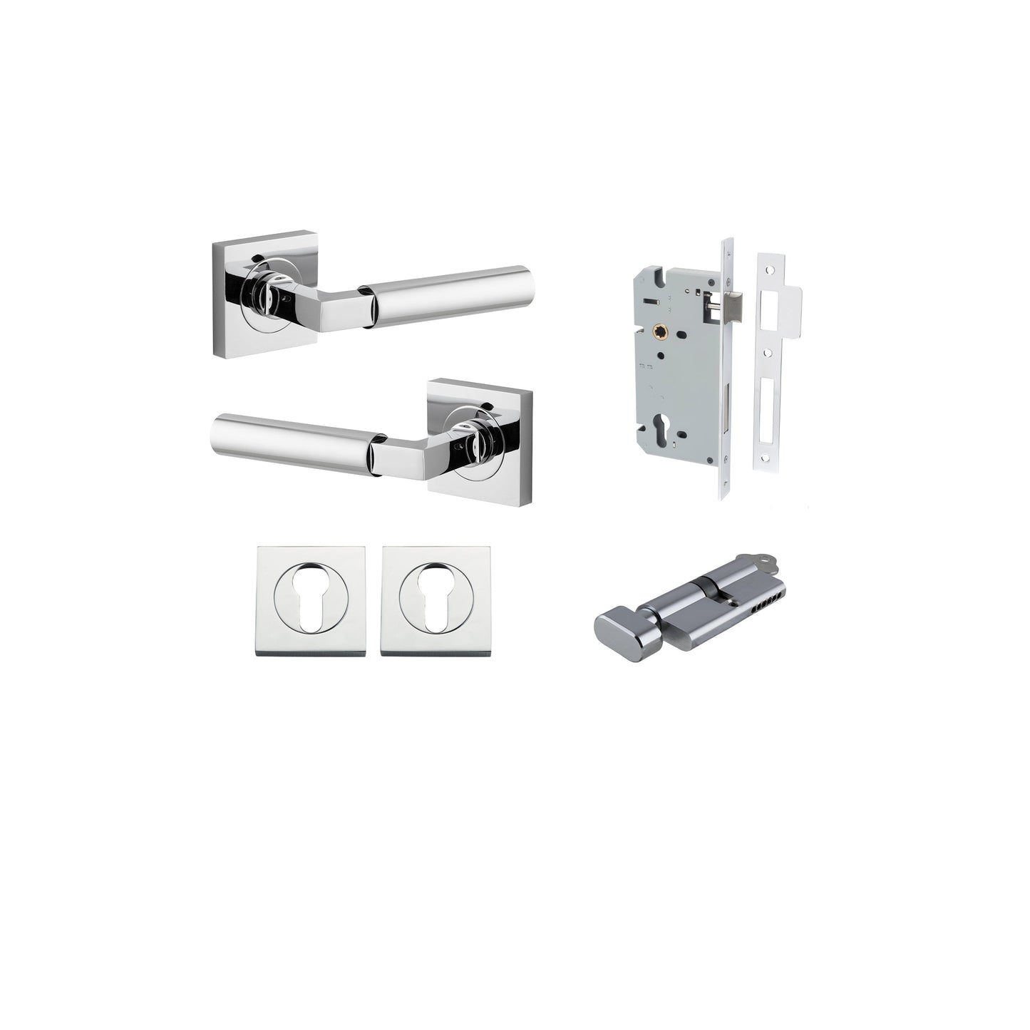 Berlin Lever on Square Rose Polished Chrome Entrance Kit - Key/Thumb Turn