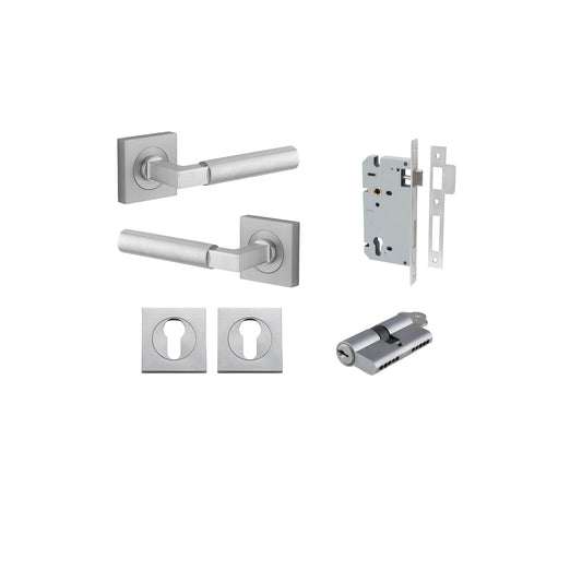 Berlin Lever on Square Rose Brushed Chrome Entrance Kit - Key/Key