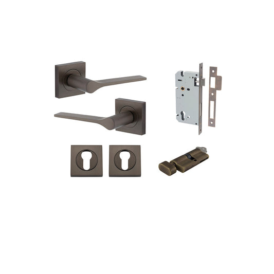 Como Lever on Square Rose Signature Brass Entrance Kit - Key/Thumb Turn