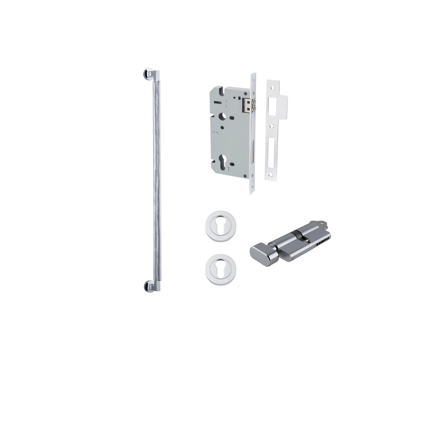 Brunswick Pull Handle Polished Chrome 600mm Entrance Kit - Key/Thumb Turn