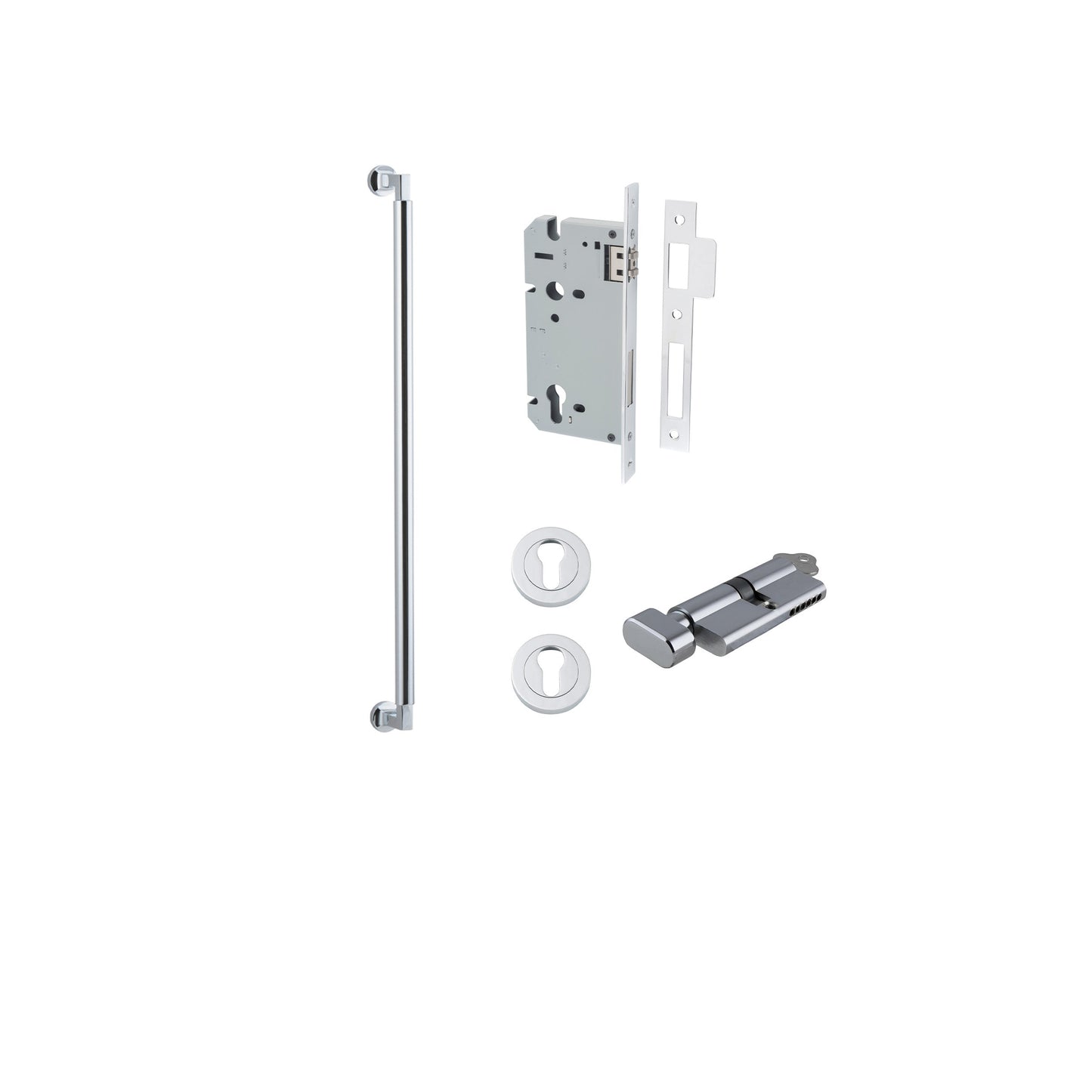 Berlin Pull Handle Polished Chrome 600mm Entrance Kit - Key/Thumb Turn